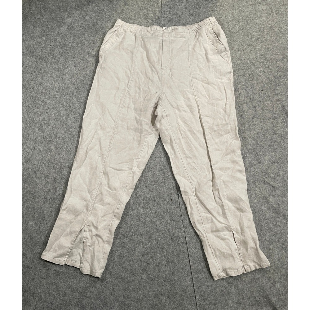 Nicole Miller New York Womens Beige 100% Linen Split Hem Straight Leg Pants L